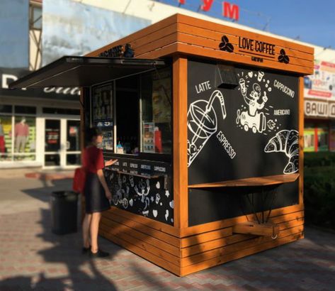 Kiosks Design Ideas, Outdoor Cafeteria, Coffee Booth, Street Food Design, Food Stall Design, Food Business Ideas, Small Coffee Shop, Outdoor Restaurant Design, Food Stand