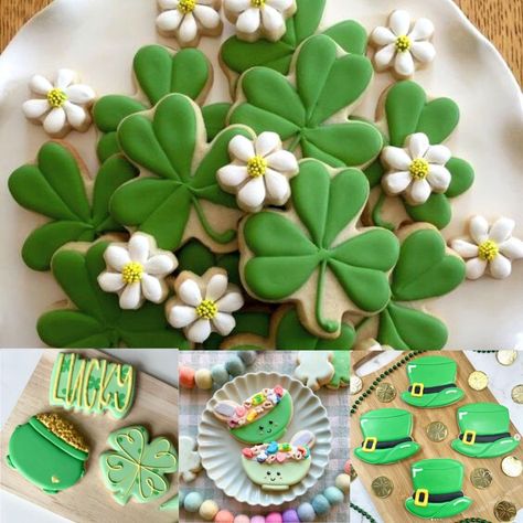 2-Color St. Patrick's Day Cookies Shamrock Cookies, St Patrick's Day Cookies, St Patrick Day Treats, St Patricks Day Food, Spring Cookies, Sugar Cookie Designs, St Patrick's Day Decorations, Saint Patties, Pretty Cookies