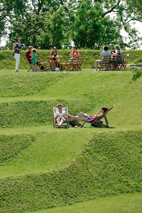 RAAAF, Atelier de Lyon, Rob 't Hart photography · Fort Werk aan 't Spoel Sloped Garden, D Gray Man, Landscaping Tips, Weimaraner, Contemporary Landscape, Delphinium, Urban Planning, Land Art, Green Space