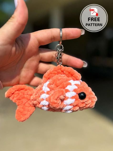 Free Crochet Keychain Fish PDF Pattern Crochet Koi Fish Free Pattern, Small Crochet Fish Pattern Free, Goldfish Crochet Pattern Free, Crochet Fish Keychain, Free Crochet Keychain, Crochet Fish Patterns, Easy Amigurumi Pattern, Crochet Hippo, Doll Amigurumi Free Pattern