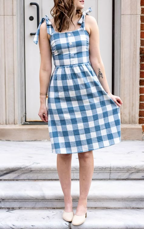 Prim + Pop Boutique Picnic in the Park Dress | blue and white gingham spring dress with button front and tied up straps | buffalo check plaid dress for spring | affordable spring dresses under $50 Spring Gingham Plaid Dress With Buttons, Checked Dress Outfit, Spring Picnic Plaid A-line Dress, Spring Gingham Plaid Dress With V-neck, Gingham Picnic, Casual Gingham Plaid A-line Dress, Spring Gingham A-line Plaid Dress, Checked Dress, Blue Plaid Dress