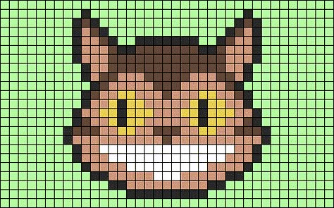 Ghibli Pixel Pattern, Calcifer Alpha Pattern, Alpha Pattern Ghibli, Studio Ghibli Pixel Art Grid, Studio Ghibli Alpha Pattern, Studio Ghibli Perler Beads, Studio Ghibli Pixel Art, Ghibli Pixel Art, Pixel Art Animals