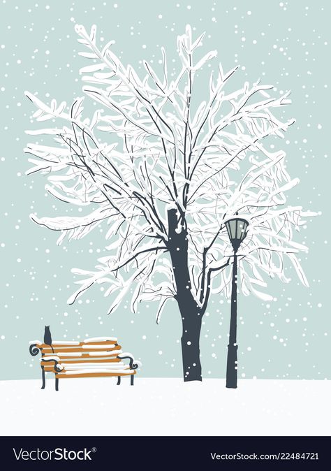 Winter Tree Drawing, Cat Bench, Snow Illustration, Snow Vector, Winter Illustration, Spring Background, Snowy Trees, Graphics Animation, Celtic Tree