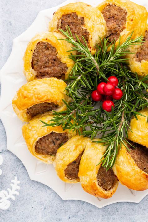 Sausage Roll Wreath Mary Berg Sausage Roll Wreath, Sausage Roll Wreath, Appetizer Wreath, Christmas Sausage, Classic English Style, Roll Wreath, Sausage Appetizers, Sausage Roll, Classic Recipes