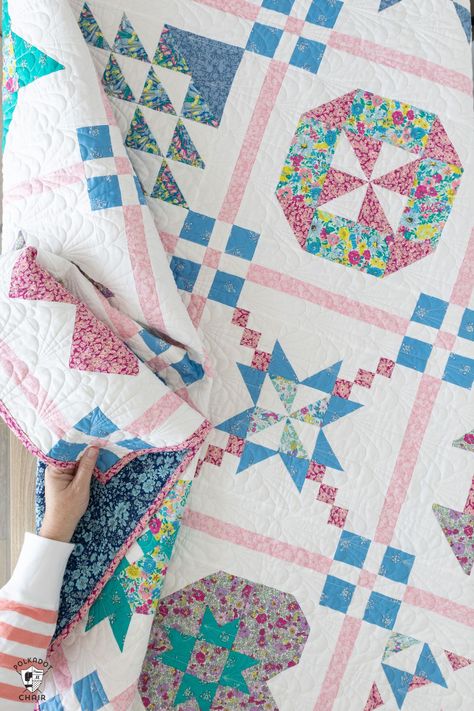 Riley Blake Block Challenge; the Finished Quilt | Polka Dot Chair 12 Inch Quilt Blocks, Riley Blake Quilt, Free Baby Quilt Patterns, Story Quilts, Baby Quilt Tutorials, Quick Quilts, Beginner Quilting, Amy Smart, Polka Dot Chair