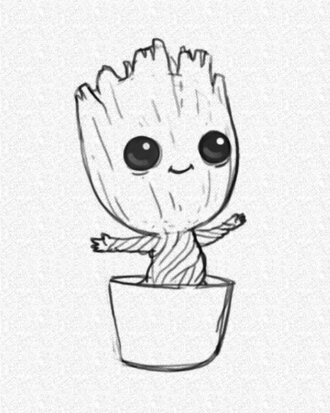 baby-groot-in-a-pot-black-and-white-pencil-sketch-on-white-background-easy-drawings-for-kids Easy Pencil Drawings, Disney Character Drawings, Easy Disney Drawings, Disney Drawings Sketches, Art Sketches Doodles, Cute Disney Drawings, Disney Art Drawings, Cool Pencil Drawings, Pencil Drawings Easy