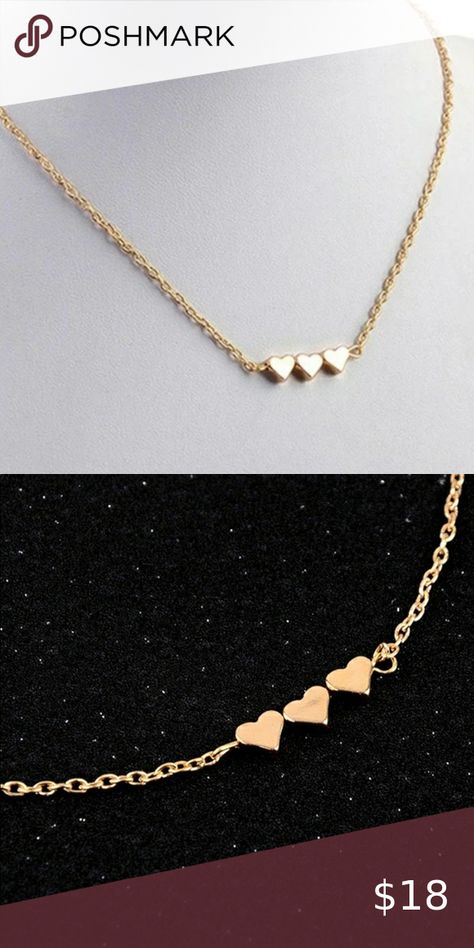 Triple Heart Chain Necklace Leo Pendant Necklace, Heart Chain Necklace, Gold Drop Necklace, Lehenga Red, Rose Gold Hoop Earrings, Trend 2023, Small Ornaments, Triple Heart, 7 Jewelry