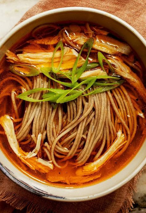 Soba Noodles With Chicken, Japanese Chicken Noodle Soup, Soba Soup Recipes, Soba Noodle Soup, Soba Soup, Soba Noodles Soup, Lebanese Chicken, Shichimi Togarashi, Italian Almond Cookies