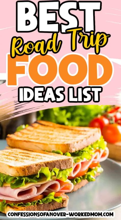 Snacks For The Road Trips, Lunch Ideas On The Road, Road Food Ideas, Food For Road Trips With Kids, Traveling Lunch Ideas Road Trips, Lunches On The Road, Road Trip Picnic Food Ideas, Make Ahead Road Trip Meals, Car Travel Snacks Road Trip Food