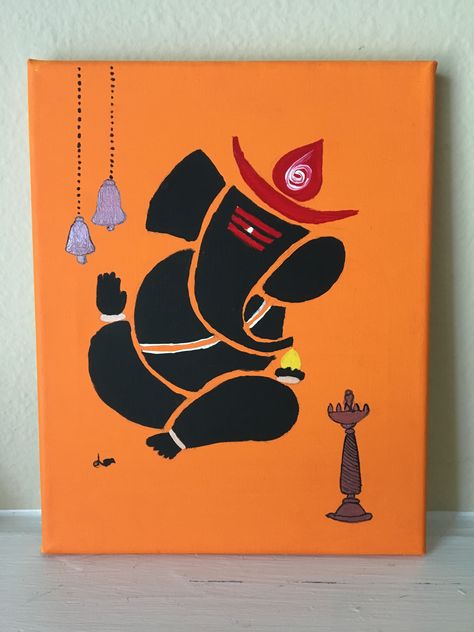 Ganesh painting , canvas Ganesha orange and black Acrylic Painting Canvas Easy, Painting Canvas Easy, Ganesh Painting, God Photos, Galaxy Images, Ganesha Painting, Canvas Easy, Kids Drawings, Red Colour