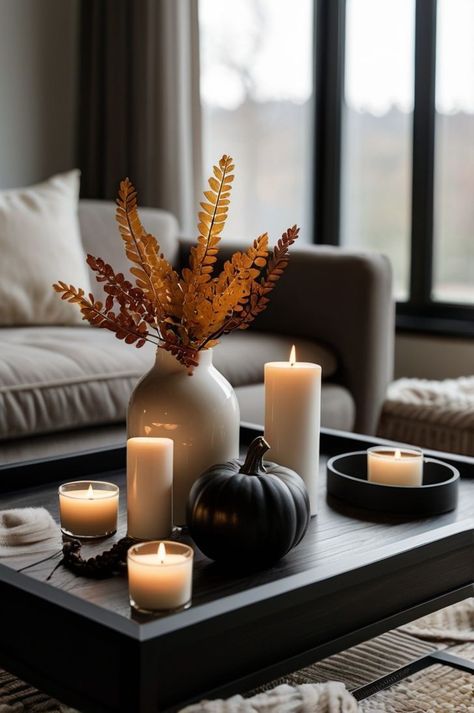 Candle Setup Ideas, Thanksgiving Table Setup Ideas, Table Setup Ideas, Thanksgiving Table Setup, Fall Living Room Ideas, Cozy Fall Living Room, Fall Coffee Table Decor, Rustic Table Runners, Boho Table Runner