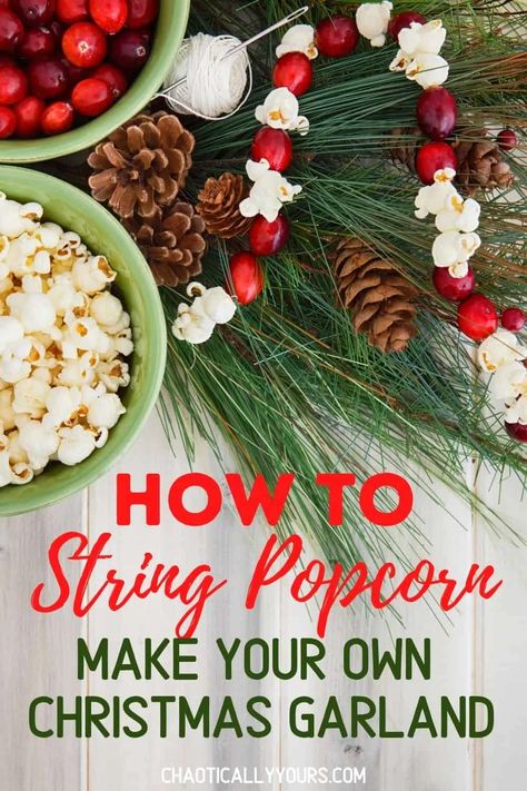 Learn how to string popcorn to make your own gorgeous Christmas decorations! Popcorn String, Stringing Popcorn, Popcorn Crafts, Old Fashioned Christmas Decorations, Popcorn Decorations, Holiday Popcorn, Crafts For Christmas, Old Fashion Christmas Tree, Popcorn Garland