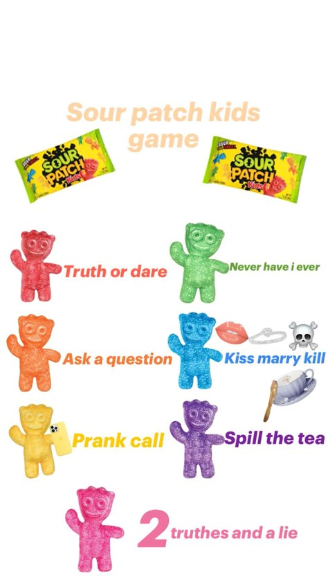 Sour patch kid game to play with your friends and family Sour Patch Game, Fun Games For Teenagers, Fun Sleepover Activities, Teen Sleepover Ideas, Sleepover Essentials, Kid Game, Fun Sleepover Games, Sleepover Party Games, Sleepover Tips