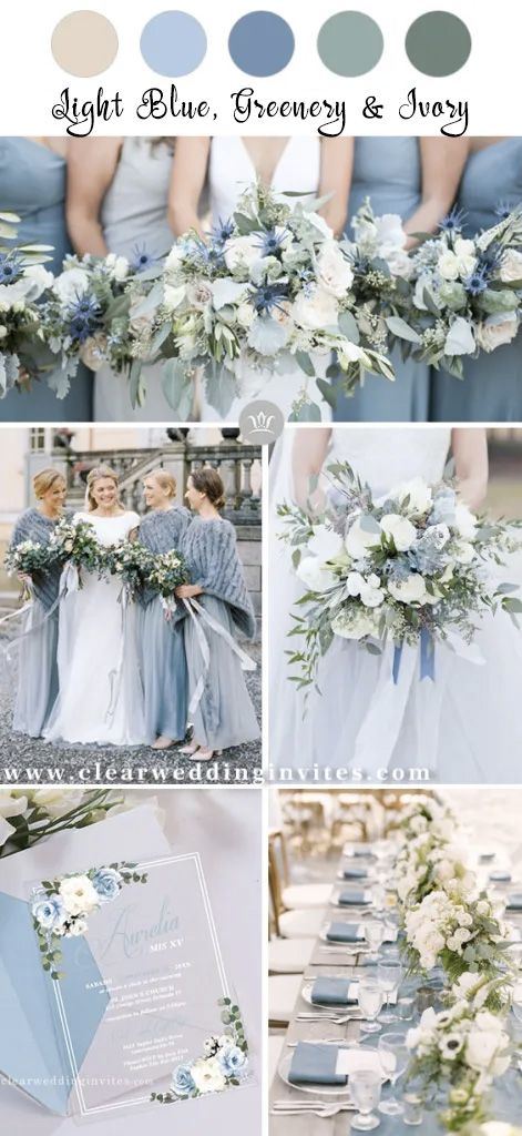 Dusty Blue And Grey Wedding Decorations, Dusky Blue Flowers Wedding, Steel Blue Winter Wedding, Slate Blue Rustic Wedding, Steel Blue Color Palette Wedding, Dusty Blue Wedding Scheme, Wedding Flowers With Dusty Blue, Dusty Blue White And Silver Wedding, White And Ice Blue Wedding