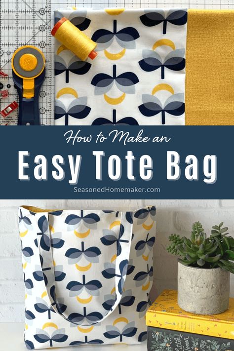 Easy Tote Bag, Simple Tote Bag, Tote Bag Sewing, Simple Sewing Projects, Bag Sewing Patterns, Diy Sewing Gifts, Tote Bag Tutorial, Sewing Easy, Sewing Machine Projects