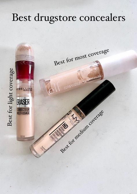 Good Concealer For Dark Circles, Nyx Hd Concealer, Good Concealer, Conceal Dark Circles, Best Drugstore Concealer, Best Concealers, Drugstore Concealer, Maybelline Instant Age Rewind, Makeup Bag Essentials