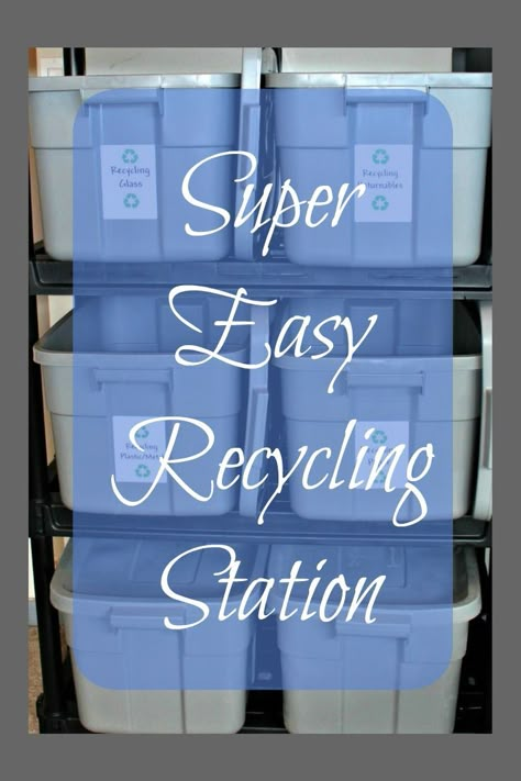 Pull together this super easy recycling station. Just use a corner of your garage and keep all of your recycling organized. Laundry Room Recycling Bin, Organizing Recycling Ideas, Organize Recycling Storage Solutions, Recycling Sorting Bins, Recycle Station Diy, Recycling Center Ideas, Recycling Organization Garage, Diy Recycling Station, Recycling Organization Ideas