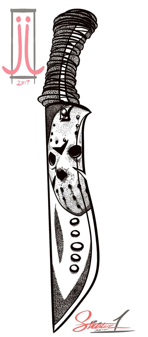 American Traditional Friday The 13th, Friday The 13 Drawings, Jason Voorhees Knife Tattoo, Micheal Myers Knife Tattoo, Jason Arm Tattoo, Jason Knife Tattoo, Horror Movie Knife Tattoo, Jason Voorhees Tattoo Stencil, Classic Horror Movie Tattoos