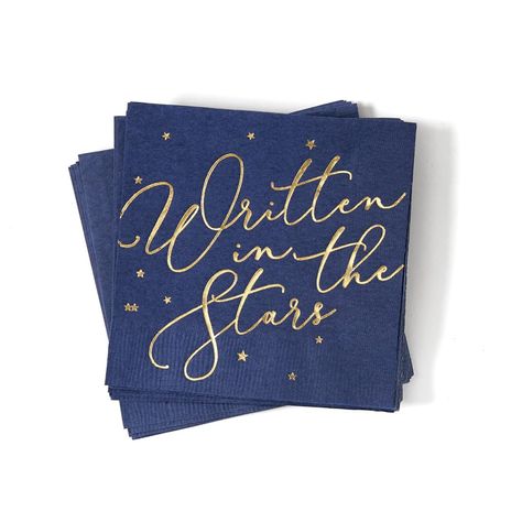 PRICES MAY VARY. 3 ply high quality napkins Features Shiny Foil Printing Designed and printed in the USA Sized approxiamately 5" x 5" Use to serve drinks, dessert and hors d'oeuvres Ideal for a star themed party Use for a wedding, shower or engagement party Elevate your milestone celebrations with these enchanting "Written in the Stars" beverage napkins. Imprinted in gleaming gold, they're perfect for weddings, showers, and grand occasions, serving drinks, desserts, and appetizers with a touch o Star Themed Wedding, Celestial Wedding Theme, Matric Farewell, Galaxy Wedding, Starry Night Wedding, Prom Themes, Moon Wedding, Written In The Stars, Celestial Wedding