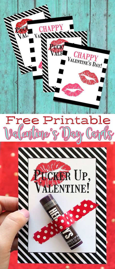 Free printable Valentine's Day cards with a lip balm - lip gloss - chapstick theme. Pucker up, Valentine! "Chappy" Valentine's Day. So cute for a tween or teen to give to her friends for Valentine's Day or to give your gal pals for Galentine's Day. Chapstick Diy, Diy Valentine's Gifts For Friends, Chapstick Valentine, Cheesy Cards, Free Printable Valentines Cards, Valentines Idea, Diy Christmas Gifts For Friends, Friend Valentine Gifts, Valentines Day Gifts For Friends