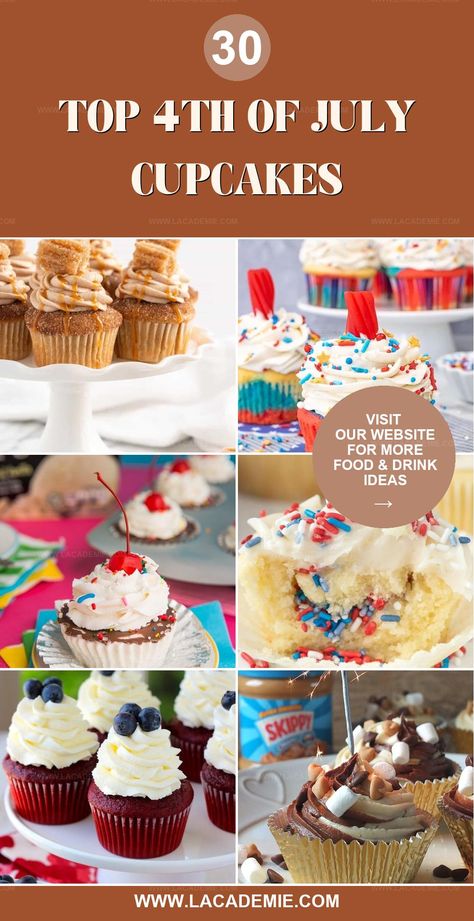 Serve up a crowd with these delightful 4th of July cupcakes, guaranteed to brighten any festive table. July 4th Cupcakes, 4th Cupcakes, 4th Of July Cupcakes, 4th Of July Recipes, July Recipes, Holiday Meal, Festive Tables, 4th July, July 4th