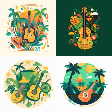 Flat vector logo, tropical music, brazil music, brazil song --upbeta --v 5 --q 2 Brazil Song, Caribbean Logo, Brazil Logo, Brazil Music, Fiesta Tropical, Rock Artists, Event Logo, Logo Project, Music Logo