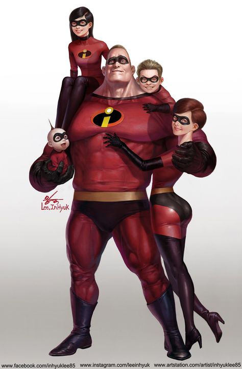 ArtStation - The Incredibles, InHyuk Lee Character Mashup Drawings, Incredibles Fan Art, Fanart References, Arte Dc Comics, Superhero Art, Hero Arts, Comic Heroes, Disney Fan Art, Disney And Dreamworks