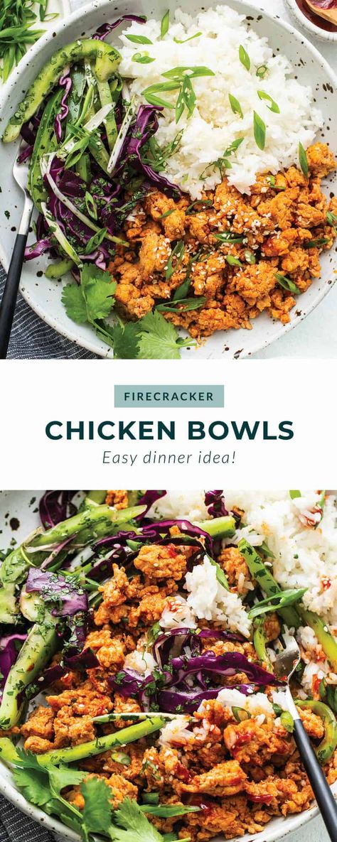 Ground Chicken Bowls (Made w/ Gochujang) - Fit Foodie Finds Ground Chicken Bowls, Chicken Breast Marinade, Ground Chicken Burgers, Detoxifying Food, Easy Chicken Marinade, Fit Foodie Finds, Cheese Stuffed Chicken Breast, Chicken Bowls, High Protein Dinner