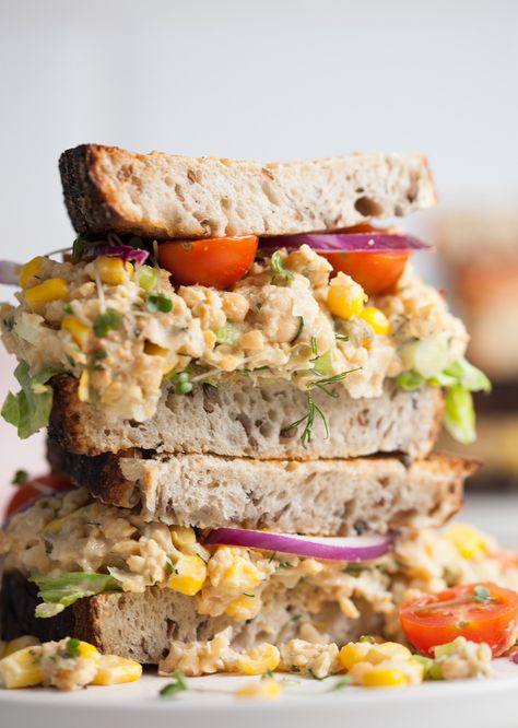 Chickpea 'Tuna' Sandwich - So Vegan To Go Lunch Ideas, Road Trip With Toddler, Vegan Tuna, Vegan Picnic, Falafel Burgers, Chickpea Tuna, Sandwich Fillers, Monte Cristo Sandwich, Salad Toppers