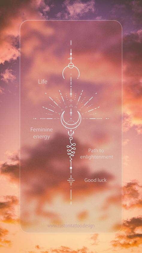 Spiritual Elements Tattoo, Path To Enlightenment Tattoo Spine, Path To Enlightenment Tattoo, Energy Tattoo Spirituality, Tats Between Breast, Sunset Tattoo Design, Enlightenment Tattoo, Energy Tattoo, Sunset Tattoo