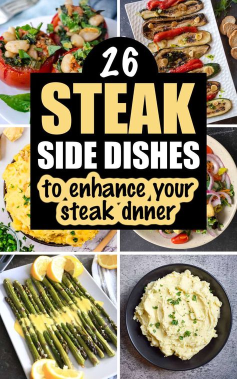 Looking to take your steak dinner to the next level? Check out these irresistible side dishes that perfectly complement any cut of steak! From creamy mashed potatoes and garlic butter asparagus to vibrant salads and cheesy casseroles, these recipes will wow your taste buds and impress your guests. Whether it's a backyard BBQ or a fancy dinner party, these sides are a must-try! Side Dish For Steak Dinner, Side Dishes Steak, Sides To Go With Steak, Side Dishes For Steak Dinner, Sides For Steak Dinner, Best Sides For Steak, Sides With Steak, Steak Sides Dishes, Steak Dinner Side Dishes