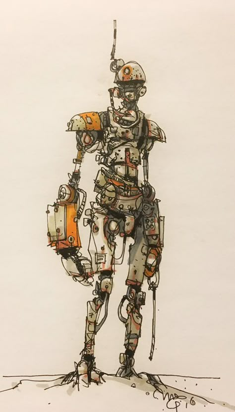 Ian Mcque, Robot Sketch, Robot Illustration, Arte Robot, Arte Cyberpunk, Robot Concept, Robots Concept, Robot Art, Robot Design