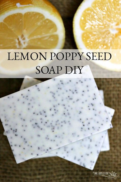 This lemon poppy seed soap is perfect for spring! The DIY is super easy to make, it smells AH-MAZING, and the poppy seeds provide a little exfoliant. It's perfect for Mother's Day, hostess gift, teacher or neighbor present, and of course to use in every bathroom in your home. Lemon Poppyseed Soap Recipe, Fresh Goats Milk Soap Recipe, Chia Seed Soap, Fresh Goat Milk Soap Recipe, Lemon Poppyseed Soap, Exfoliating Soap Recipe, Goat Products, Diy Goat Milk Soap, Poppy Seed Soap