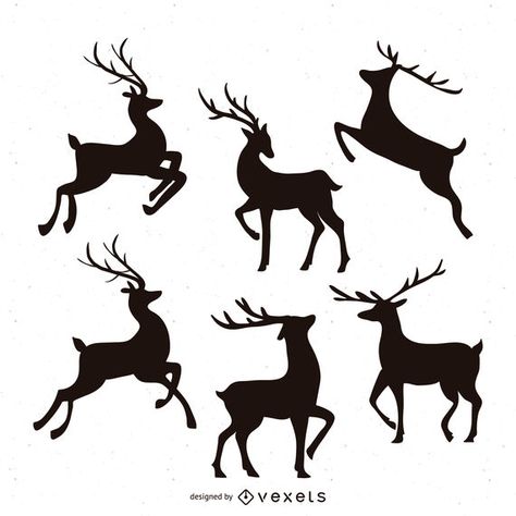 Reindeer Silhouette, Christmas Lodge, Cross Stitch Christmas Stockings, Baby Reindeer, Reindeer And Sleigh, Arte Alien, Different Poses, Silhouette Illustration, Animal Silhouette