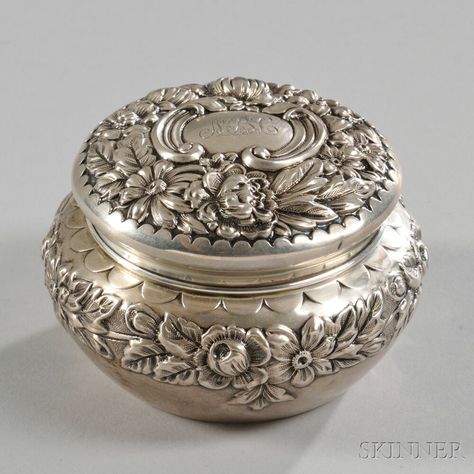 Gorham Sterling Silver Covered Round Dresser Box Kumkum Boxes Silver, Round Dresser, Gorham Silver, Silver Pooja Items, Silver Items, Silver Ornaments, Number 8, Silver Box, Silver Art