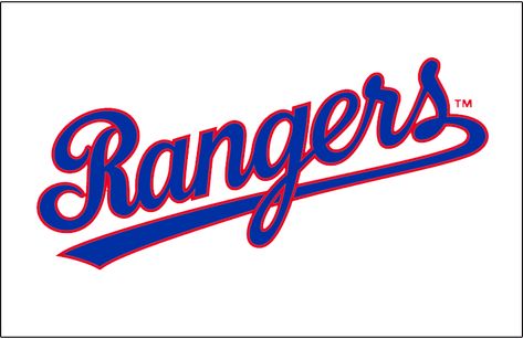 Texas Rangers Jersey Logo (1984) - Rangers in blue and red scripted diagonally, worn on the Texas Rangers home uniform from 1984 through 1993 Texas Rangers Wallpaper, Ladies Quotes, Rocket Car, Texas Rangers Logo, Texas Logo, Baseball Crafts, Painting Logo, Texas Rangers Baseball, Mlb Jersey