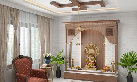 Install a motif on your false ceiling for pooja room Pop Designs For Pooja Room, False Ceiling For Mandir, Small Room Cupboards Bedrooms, Pop Pooja Room Design, False Ceiling For Pooja Room, Mandir False Ceiling Design Modern, Puja Room False Ceiling, Ceiling For Pooja Room, Puja Room False Ceiling Design