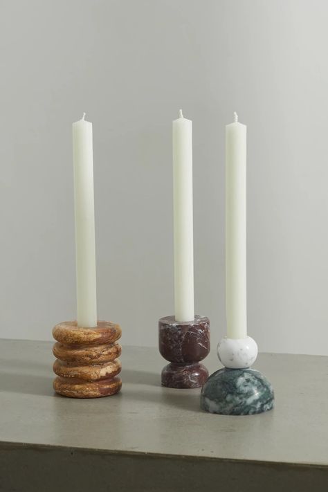 Diy Candle Stick Holder, Wooden Candle Stand, Marble Candle Holder, House Products, Marble Furniture, Marble Candle, Stone Accessories, Soho Home, Candle Carving