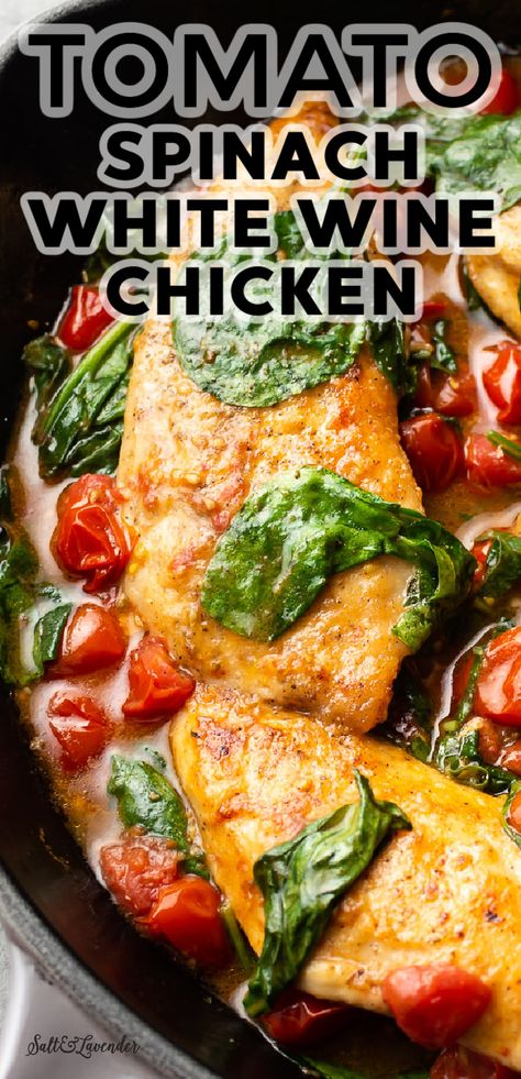 Grilled Chicken Tomato Spinach, Chicken With Spinach Recipes Healthy, Chicken Spinach Tomato Recipe Healthy, Chicken Spinach Cherry Tomatoes, Lemon Tomato Chicken, Chicken Roasted Red Peppers Spinach, Chicken Tomato Recipes For Dinner, Chicken Entrees Fancy, Chicken Spinach Mushroom Tomato