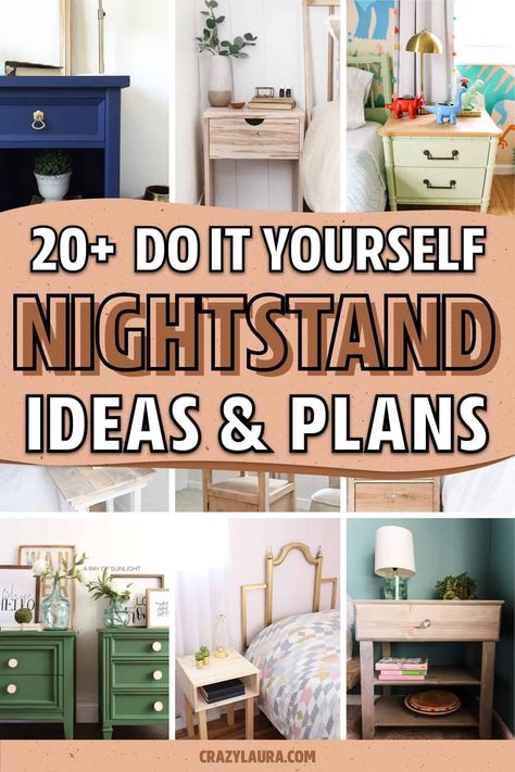 If you have some spare time and want to build your own DIY nightstand, then these helpful tutorials and free plans will help you save some money! Diy Nightstand Ideas Cheap, Diy Bed Side Table, Repurposed Nightstand Ideas, Diy Nightstand Ideas, Bedroom Side Table Ideas, Diy Night Stand, Night Stand Makeover, Diy Bedside Table, Bookshelf Nightstand