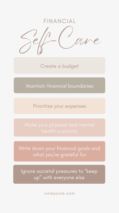 What is financial self care and what does it look like? Financial self care can look like a lot of things - budgeting, setting financial boundaries, and letting go of expectations that don't align with your financial vision or values. Financial self care can also look like ensuring your physical and mental health are taken care by budgeting for things like doctor appointments, therapy, healthy food, and medications.

To learn more about the link between money and mental health, check out my blog Financial Wellness Tips, Financial Self Care, Financial Therapy, Financial Boundaries, Life Coaching Business, Job Interview Tips, Doctor Appointment, Create A Budget, Financial Wellness