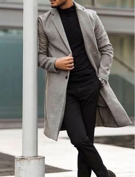 Grey Coat Outfit, Trench Outfit, Grey Overcoat, Overcoat Men, Trench Coat Outfit, Grey Trench Coat, Long Overcoat, Classy Men, Mens Fashion Inspiration