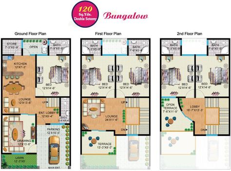 120 Sq Yard House Plan, 120 Yards House Design, 5 Marla House Plan, 30x50 House Plans, Large House Plans, Double Storey House Plans, South Facing House, West Facing House, North Facing House