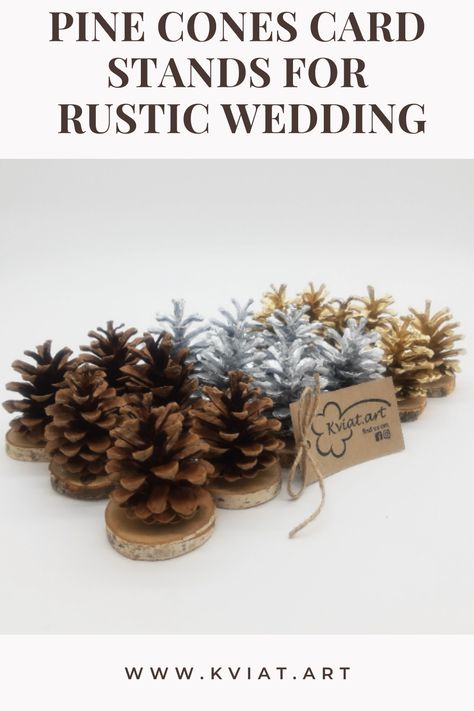 Wedding Name Card Holder | Large Golden, Silver, Natural Pine Cones | Rustic Wedding Place Card | Forest Table Card Holder | Winter Decor pine cones winter wedding rustic wedding name card holder wedding card holder table card holder pinecones eco friendly holder rustic card holder golden pine cones painted pine cones forest table decor place setting Forest Table Decor, Winter Wedding Rustic, Painted Pine Cones, Card Holder Wedding, Rustic Winter Wedding, Diy Pinecone, Table Card Holder, Wedding Name Cards, Name Card Holder