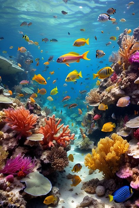 , #Visual, #Storytelling, #AD, #AI Coral Reef Photography, Blue Lilies, Underwater Party, Underwater Wallpaper, Colourful Fish, Mind Blowing Images, Amoled Wallpapers, Sea Plants, Lost Ocean