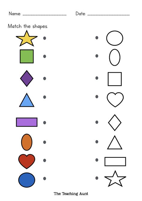 Matching Shapes Worksheets - The Teaching Aunt Shape Worksheet, Shape Worksheets For Preschool, Matching Shapes, Shapes Worksheet Kindergarten, Shape Tracing Worksheets, Shapes Kindergarten, Printable Shapes, Matching Worksheets, Kids Worksheets Preschool