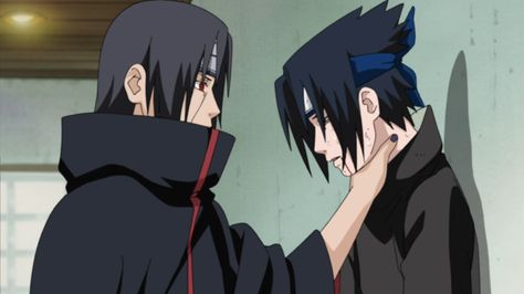 Naruto: Itachi holding Sasuke by the neck Justine Ezarik, Anime One Punch Man, Sasuke Vs, Uchiha Madara, Sasuke And Itachi, Uchiha Clan, Naruto Series, Anime Meme, Naruto And Sasuke