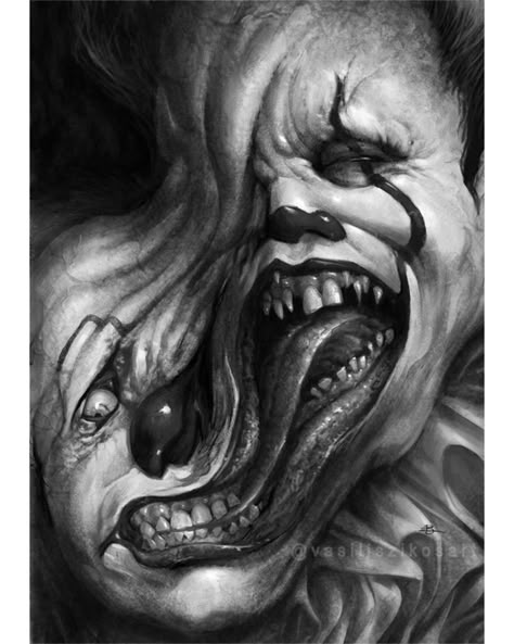 Clown Drawing Creepy, Creepy Clown Tattoo, Dark Realism, Clown Tattoos, Evil Clown Tattoos, Horror Clown, Scary Drawings, Evil Clown, Clown Horror