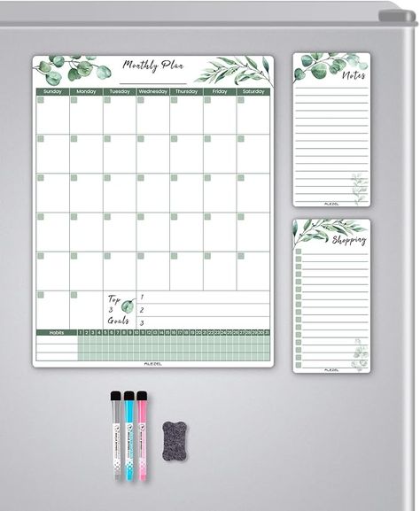 Amazon.com : ALEZEL Magnetic Dry Erase Calendar for Fridge, Greenery Monthly Fridge Calendar Whiteboard Set - Vertical Monthly Calendar for Refrigerator, Grocery & to Do List White Board, 3 Markers + Eraser : Office Products Fridge Calendar, Study Craft, Monthly Meal Planner, Planner Board, Whiteboard Calendar, Dry Erase Calendar, Magnetic Calendar, Planning Your Day, Coloring Markers