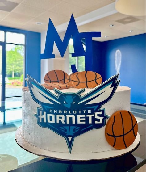 Custom Basketball cake, Charlotte Hornets. Charlotte Hornets Cake, 7th Birthday Cakes, Basketball Cake, Custom Basketball, Charlotte Hornets, 7th Birthday, Hornet, 5th Birthday, Custom Cakes